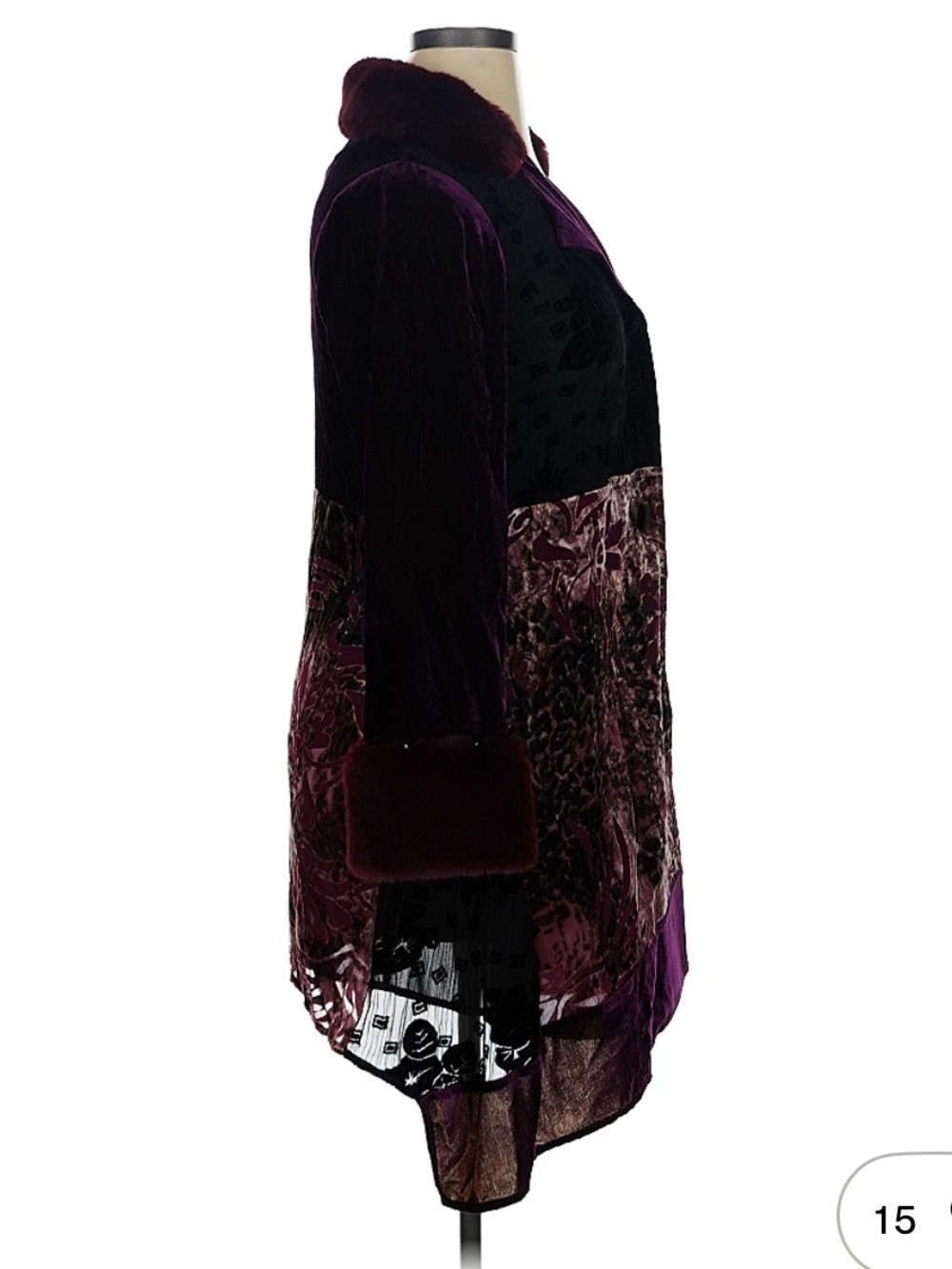 Soft Surrounding jacket velvet burn out-removable fur- plum burgundy patchwork S - Picture 5 of 17